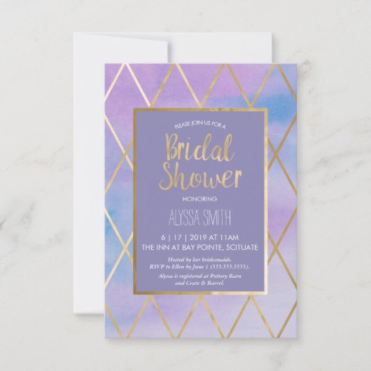 Bridal Shower Invitation - Waterverf, Paars Gold Kaart (Voorkant)