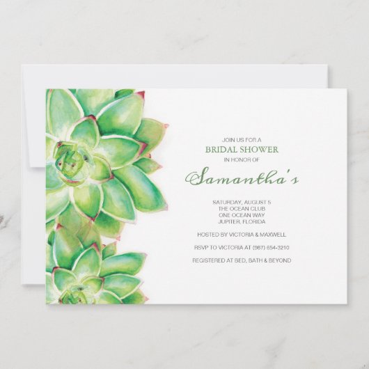 BRIDAL SHOWER Invitation, Waterverf Succulent Kaart (Voorkant)