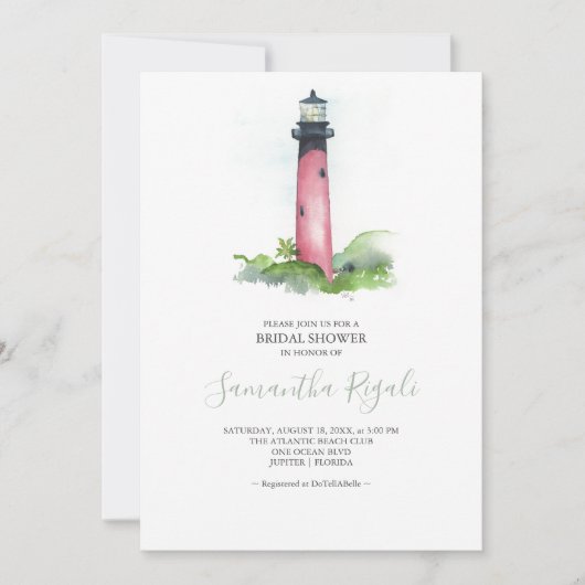 Bridal Shower Invitation Waterverf Vuurtoren Kaart (Voorkant)
