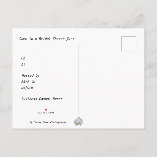 Bridal Shower Invitation White Orchids Briefkaart (Achterkant)