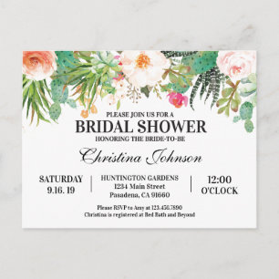 Bridal Shower Invitation with succulents, cactus Briefkaart