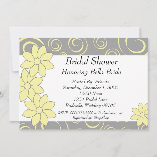 Bridal Shower Invitation yellow and grijs floral Kaart (Voorkant)
