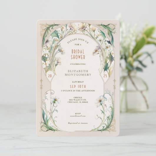 Bridal Shower Invitations Art Nouveau Deco Kaart (Staand voorkant)