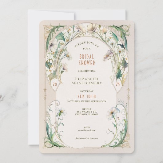  Bridal Shower Invitations Art Nouveau Deco Kaart (Voorkant)