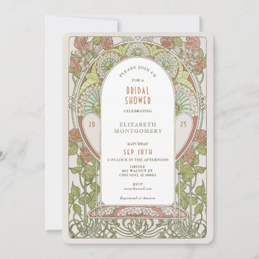 Bridal Shower Invitations Art Nouveau Deco Kaart (Voorkant)