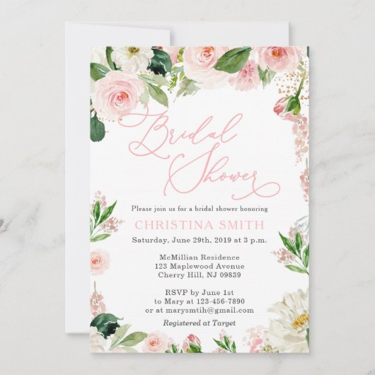 Bridal Shower Invitations Blush Floral Kaart (Voorkant)