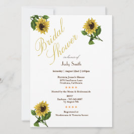 Bridal Shower Invitations Bright Gold Sunflower Kaart