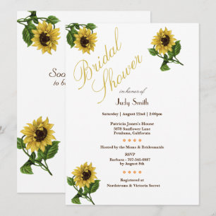 Bridal Shower Invitations Bright Gold Sunflower Kaart