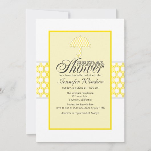 Bridal Shower Invitations Canary Yellow en Grey Kaart (Voorkant)