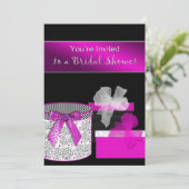 Bridal Shower Invitations - Fuschia en Black Kaart (Staand voorkant)