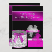 Bridal Shower Invitations - Fuschia en Black Kaart (Voorkant / Achterkant)