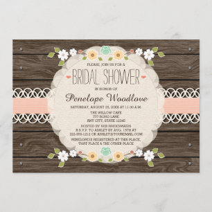 BRIDAL SHOWER INVITATIONS IN BLUSH RUSTIC KAART