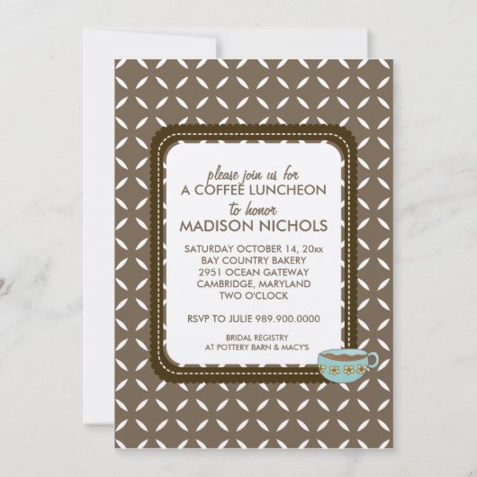 Bridal Shower Invitations of Coffee Luncheon Event Kaart (Achterkant)