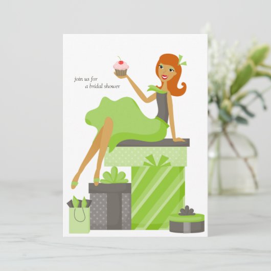 Bridal Shower Invitations {Rood-Headed Bride} Kaart (Staand voorkant)