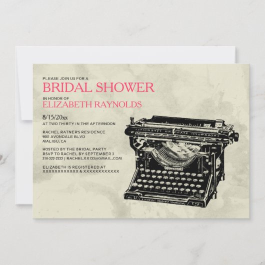 Bridal Shower Invitations voor ritsschrijfmachines Kaart (Voorkant)