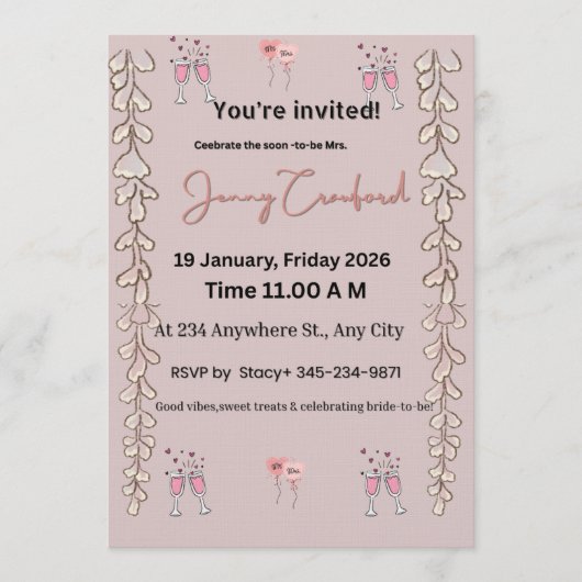 Bridal Shower Invite | Editable Digital Template | Kaart (Voorkant)