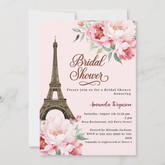 Bridal shower Paris Eiffel tower pink flowers Kaart (Voorkant)