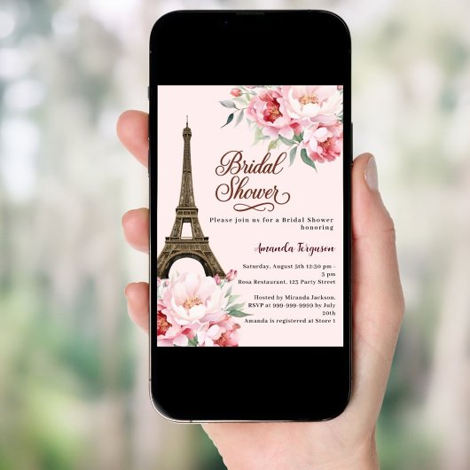 Bridal shower Paris Eiffel tower pink flowers Kaart