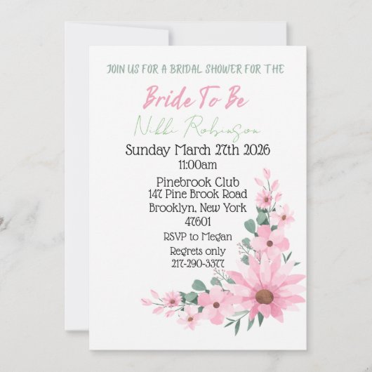 Bridal Shower Pink Flower Invite Notitiekaartje (Voorkant)