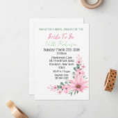 Bridal Shower Pink Flower Invite Notitiekaartje (Voorkant / Achterkant in situ)