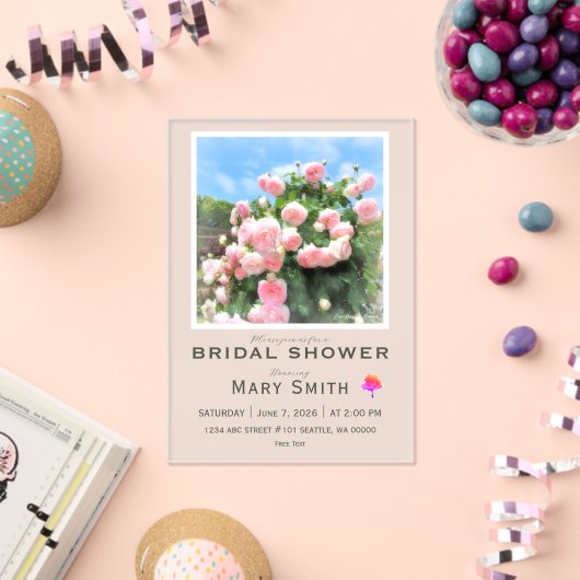 Bridal Shower (Pink Rose) Acryl Uitnodigingen (Insitu (Viering))