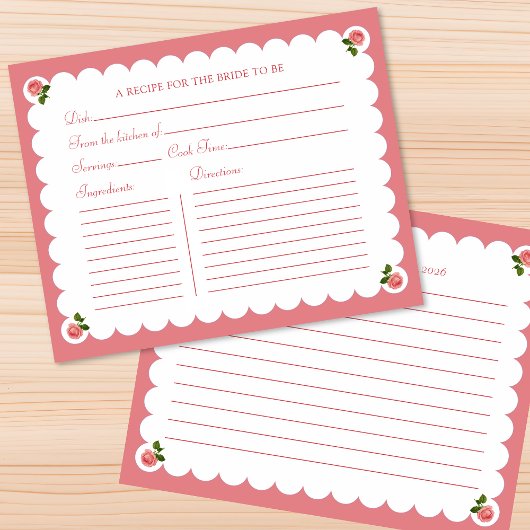 Bridal Shower Recipe Card Elegant Rose Dusty Pink