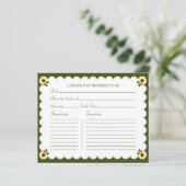 Bridal Shower Recipe Card Elegant Sunflower Green (Staand voorkant)