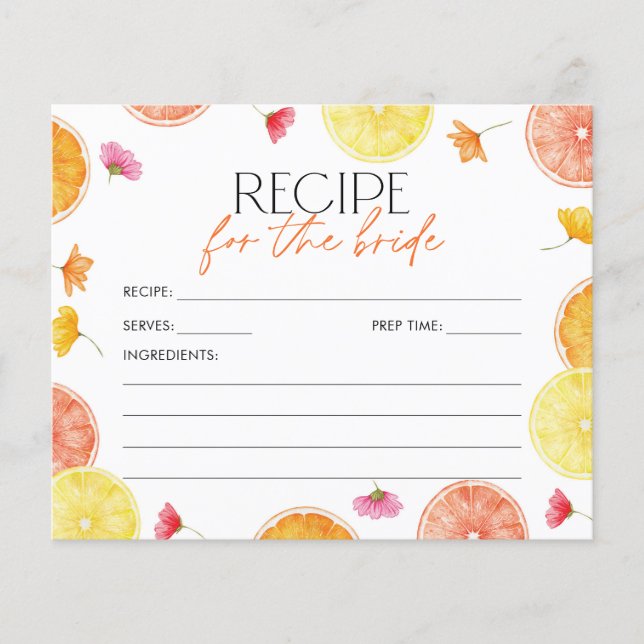 Bridal Shower Recipe Card Main Squeeze Citrus (Voorkant)