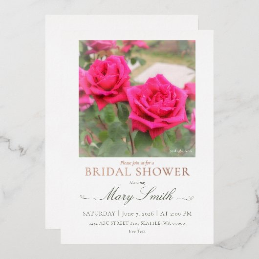 Bridal Shower (Red Rose) Folie Uitnodiging (Voorkant / Achterkant)