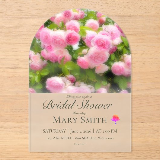 Bridal Shower (Rosa Jasmina) Acryl Uitnodigingen (Voorkant)