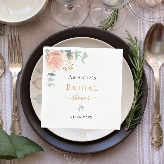 Bridal Shower rose gold floral eucalyptus luncheon Servet