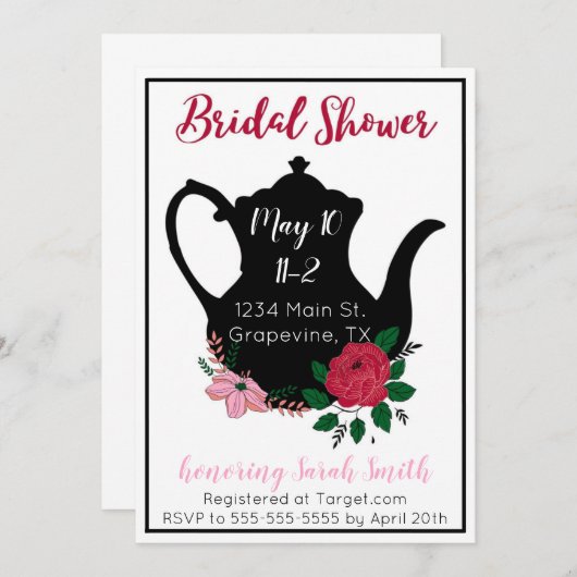 Bridal Shower Tea Invitation Kaart (Voorkant / Achterkant)