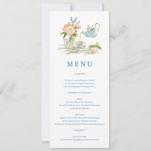Bridal Shower Tea Party Menu  Kaart (Voorkant)