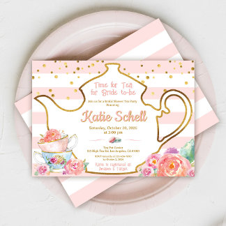 Bridal Shower Tea Party Pink And Gold Floral Kaart