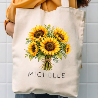 Bridal Shower | Teacher Mom Sunflower Name Tote Bag