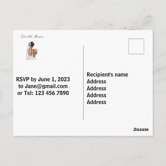 Bridal Shower-uitnodiging. Bewerkbare tekst en afb Briefkaart (Achterkant)