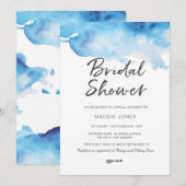 Bridal Shower-uitnodiging | Blauwe waterverf Kaart (Voorkant / Achterkant)