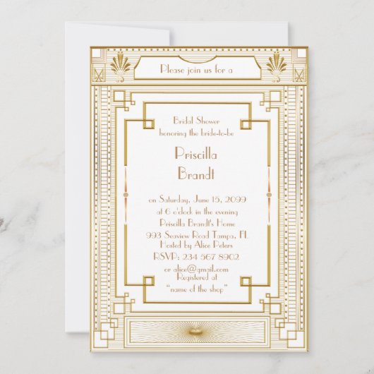Bridal Shower-uitnodiging, geweldig Gatsby Gold Kaart (Voorkant)