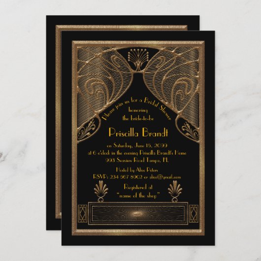 Bridal Shower-uitnodiging, geweldige Gatsby Black  Kaart (Voorkant / Achterkant)