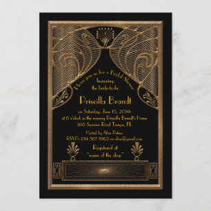 Bridal Shower-uitnodiging, geweldige Gatsby Black Kaart