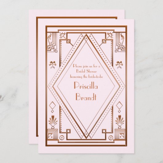 Bridal Shower-uitnodiging, geweldige Gatsby, goude Kaart (Voorkant / Achterkant)