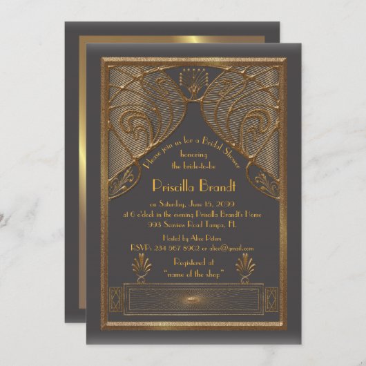 Bridal Shower-uitnodiging, geweldige Gatsby, grijs Kaart (Voorkant / Achterkant)