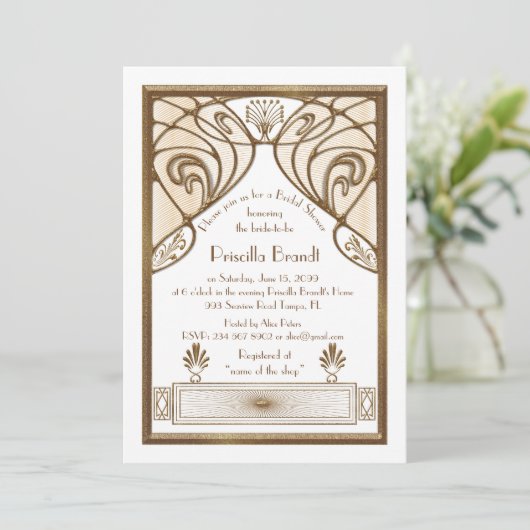 Bridal Shower-uitnodiging, geweldige Gatsby White Kaart (Staand voorkant)