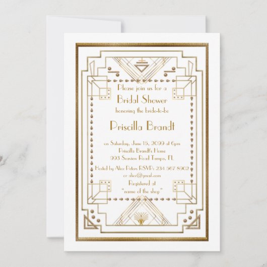 Bridal Shower-uitnodiging, geweldige Gatsby, wit,  Kaart (Voorkant)