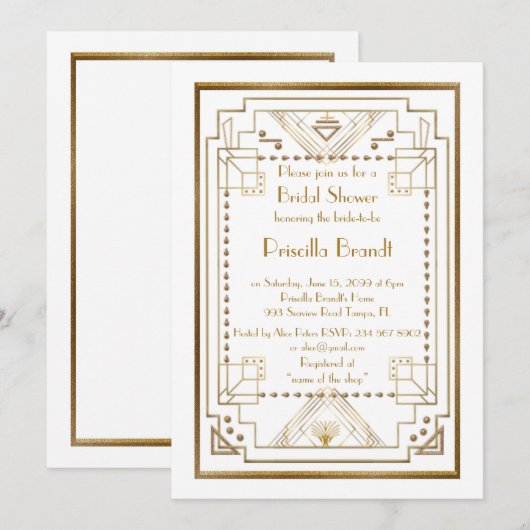 Bridal Shower-uitnodiging, geweldige Gatsby, wit,  Kaart (Voorkant / Achterkant)