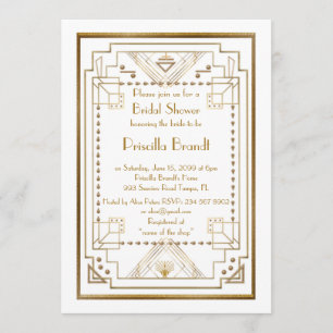 Bridal Shower-uitnodiging, geweldige Gatsby, wit, Kaart