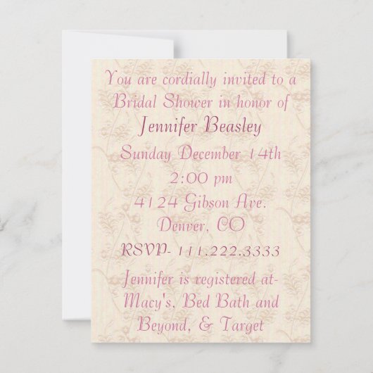 Bridal Shower-uitnodiging Kaart (Achterkant)