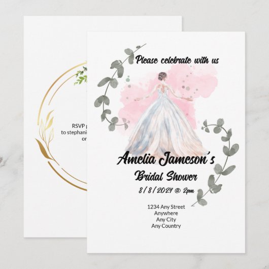 Bridal Shower-uitnodiging met bewerkbare tekst Kaart (Voorkant / Achterkant)