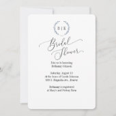 Bridal Shower-uitnodiging met blauw laurel-monogra Kaart (Voorkant)