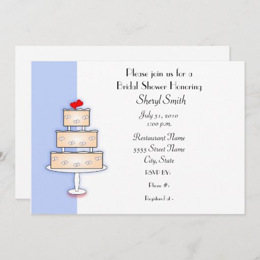 Bridal Shower-uitnodiging met bruiloft Cake Kaart (Voorkant / Achterkant)